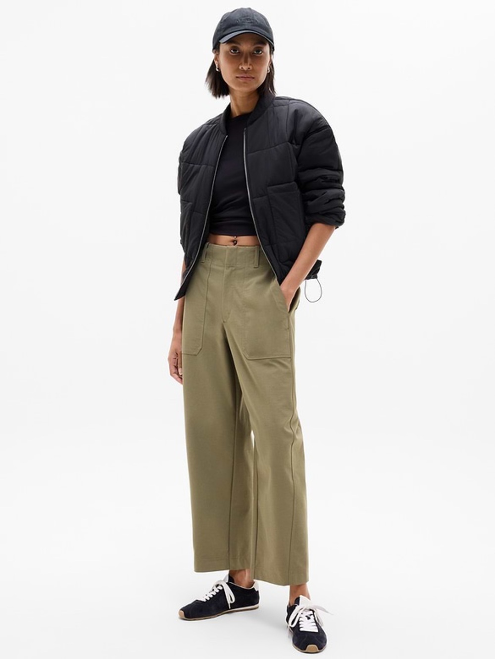 Athleta Skyline High Rise Barrel Leg Pant in Olive Branch Size 14